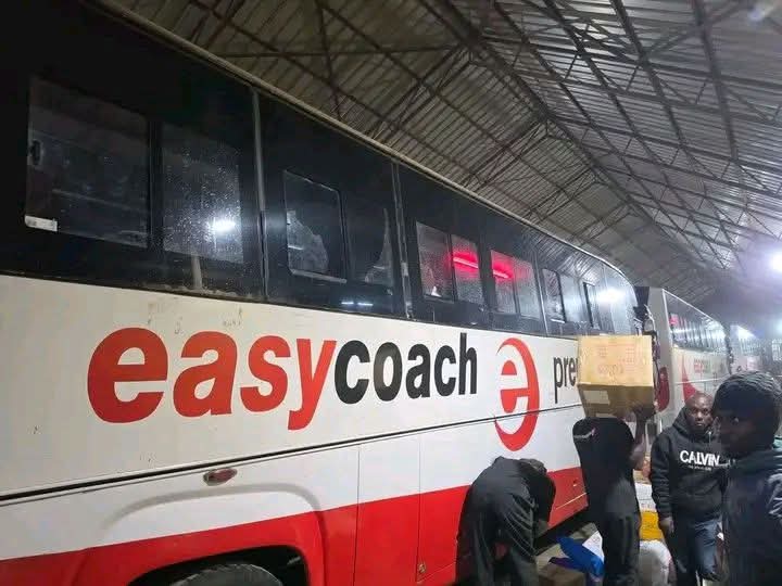 Parcels being loaded onto an Easy Coach bus