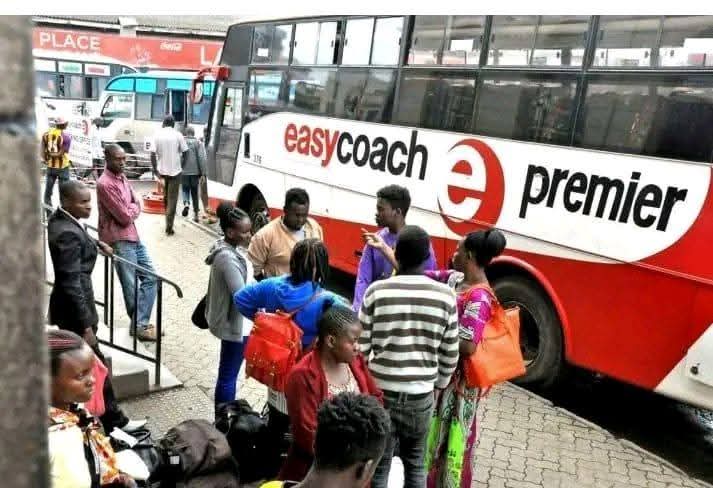 Passengers boarding an Easy Coach bus
